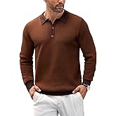 COOFANDY Mens Knit Polo Shirts Casual Long Sleeve Classic Polo Shirts Button Down Golf Shirts