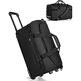 Smasrob 33L Rolling Duffle Bag with Wheels, Shoe Compartment and Wet Pocket, 21” Carry On Bag with Crossbody Strap, Black