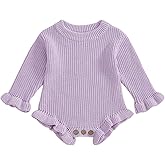 Mubineo Baby Girl Fall Winter Clothes Basic Plain Cute Sweater Romper Outfit Pullover Ruffle Long Sleeve Newborn Outfits