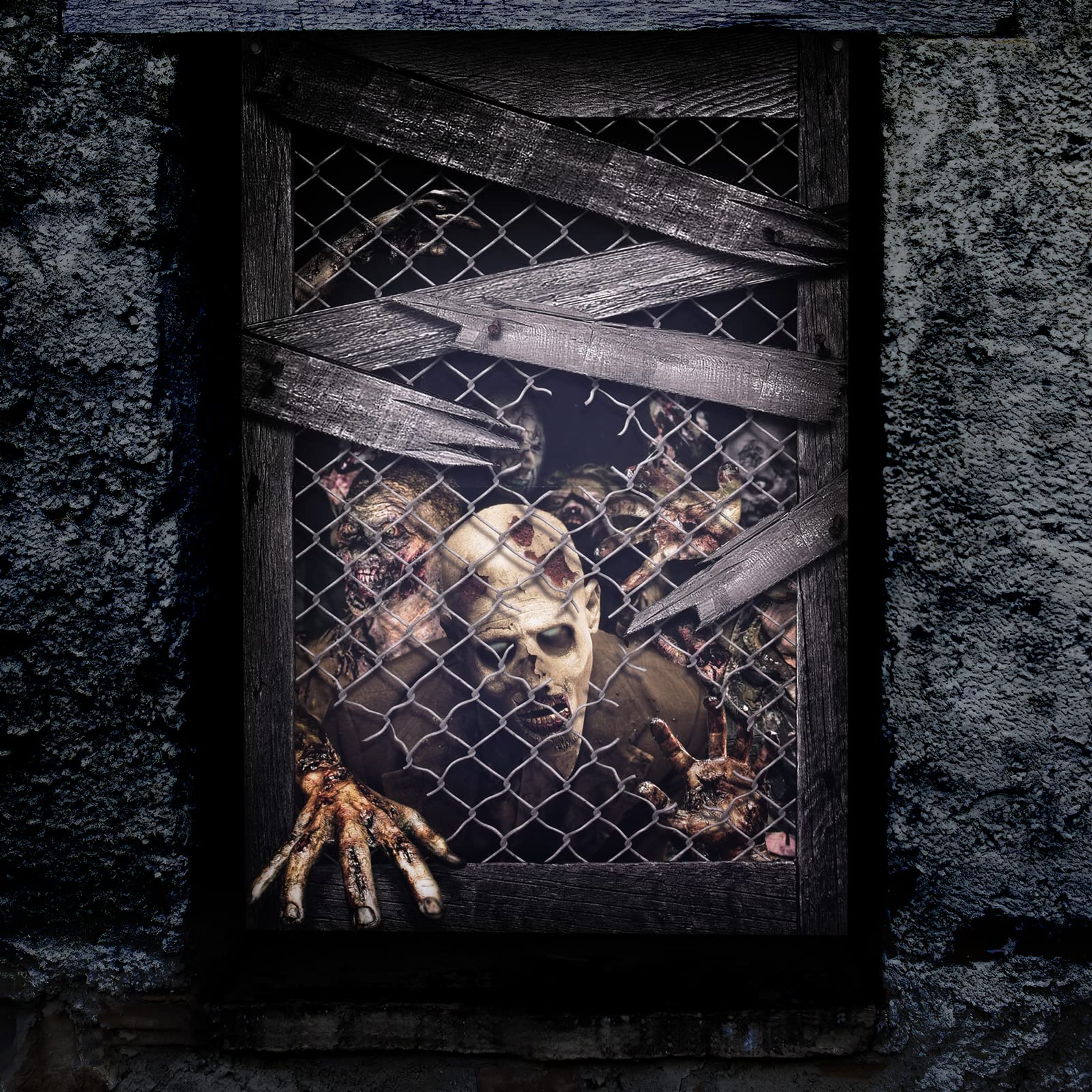 View 1 of FUN LITTLE TOYS Halloween Zombie Screen, Window Door Cover Party Decors