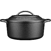 EDGING CASTING Pre-Seasoned Cast Iron Dutch Oven Pot with Lid Dual Handle, Sourdough Bread Baking Pots, Bread Oven, Camping, Grill, Induction, Electric, Round 7 Quart, Black
