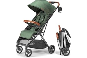 Bombi Bēbee V2 Lightweight Baby Stroller - Premium Vegan Leather, One-Hand Fold, Infinite Recline, Aircraft-Grade Aluminum Frame, XXL Canopy, and Ample Storage Umbrella Stroller - Hunter Green