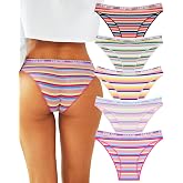 Cotton Underwear for Women Cheeky High Cut Sexy Lady Hipster Bikini Panties | Colorful Stripe,Cute,Low Rise,Breathable,Stretch Waistband,Stay in Place,Girls Panties,Womens Fashion,Outfits,Daily Wear