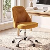 DUMOS Comfy Office Desk Chair, Armless Computer Vanity Chair | Height Adjustable, 360&deg; Rolling Swivel Task with Wheels, Wide Seat, Cute, Home Bedroom, Student, Adults, Dark Yellow