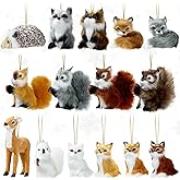 Skylety 15 Pieces Animal Ornaments, Woodland Faux Fur Animal Hanging Ornament Bulk Plush Simulation Fall Christmas Tree Decoration for Home Backpack Party Holiday
