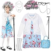 MGparty 100th Day of School Costume for Girls, Old Lady Costume for Kids, Grandma Cosplay Dress Up