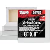 U.S. Art Supply 8"x8" Stretched Canvas for Painting, Gallery Depth 5-Pack | Square, 1-1/2" Thick - 12oz Acrylic Gesso Triple Primed, Professional Artist Quality, 100% Cotton - Oil, Pouring Paint