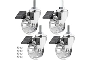 YAEMIKY 3 Inch Stem Caster Wheels, Threaded Stem Castors - Crystal Clear, 360 Degree Rotation, Soft Polyurethane - M8X25, Brake