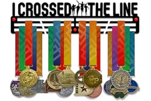 VICTORY HANGERS I Crossed The Line Medal Holder Display Rack - 3 Bars Black Coated 3 mm Steel Metal Hanger with Wall Mount Standoffs - 18 Inch Wide Holds 60 Medals or More