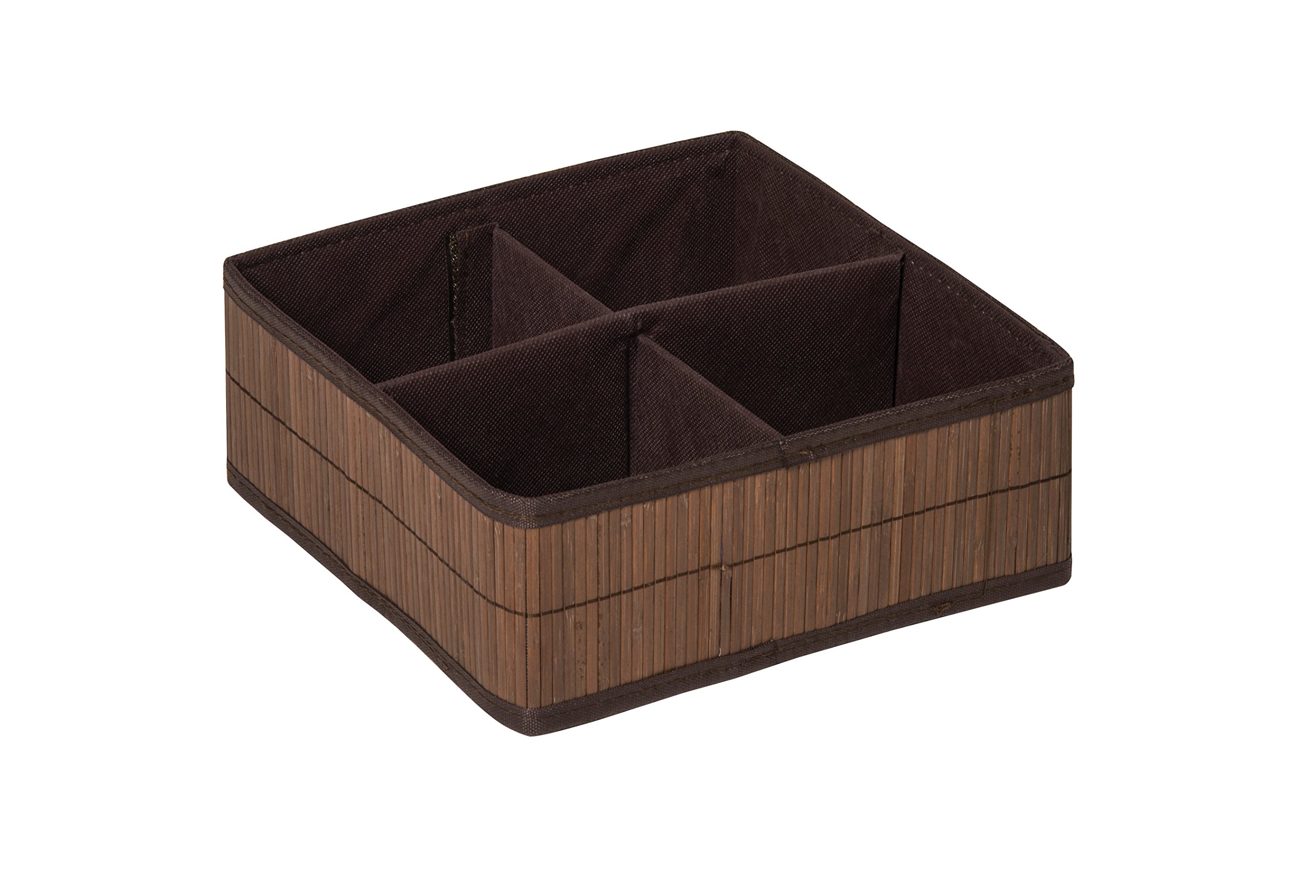Premier Housewares Kankyo Bamboo Storage Box with 4 Sections, Dark Brown