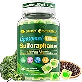 Liposomal Sulforaphane Supplement 150mg, from Broccoli Seed Extract w/Myrosinase, Quercetin, Glutathione, Sulforaphane Supplement Gummies for Antioxidants Detox Cellular Brain Health, Chewable 60Cts