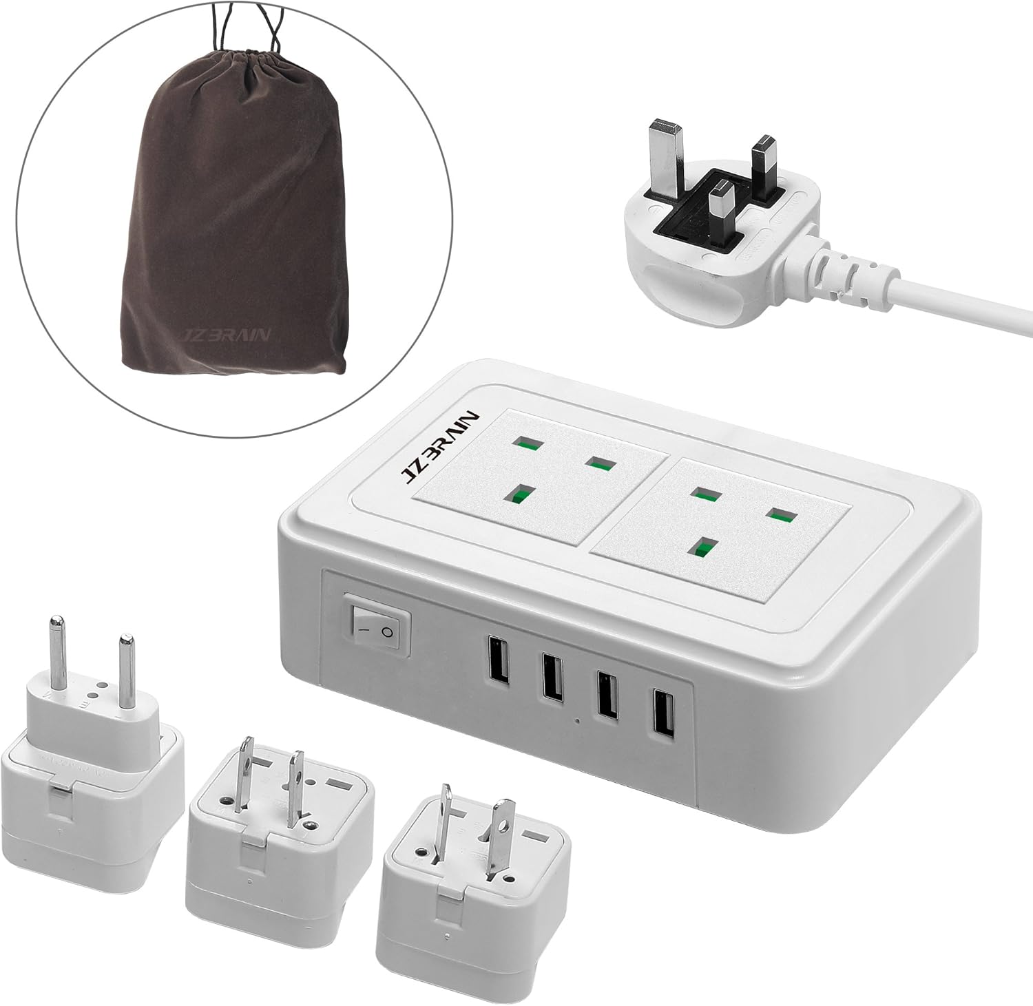 JZBRAIN Travel Power Strip UK Extension Lead 2 Ways Outlet & 4 USB