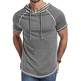 Aiyino Men's Short Sleeve Hoodie Workout Gym Sweatshirt Muscle Fit Fashion Athletic Hoodies Pullover Cotton Hooded T-Shirts