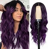NAYOO Purple Wigs for Women Long Wavy Wig Synthetic Heat Resistant Fiber Middle Part Women Wigs for Daily Party Use 26 Inch (Ombre Dark Purple)