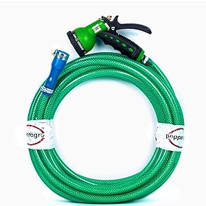 Pepper Agro Garden Watering Car Wash 8 Mode/Pattern Spray Gun with Braided Hose Pipe 1/2 inch, 10 Meter