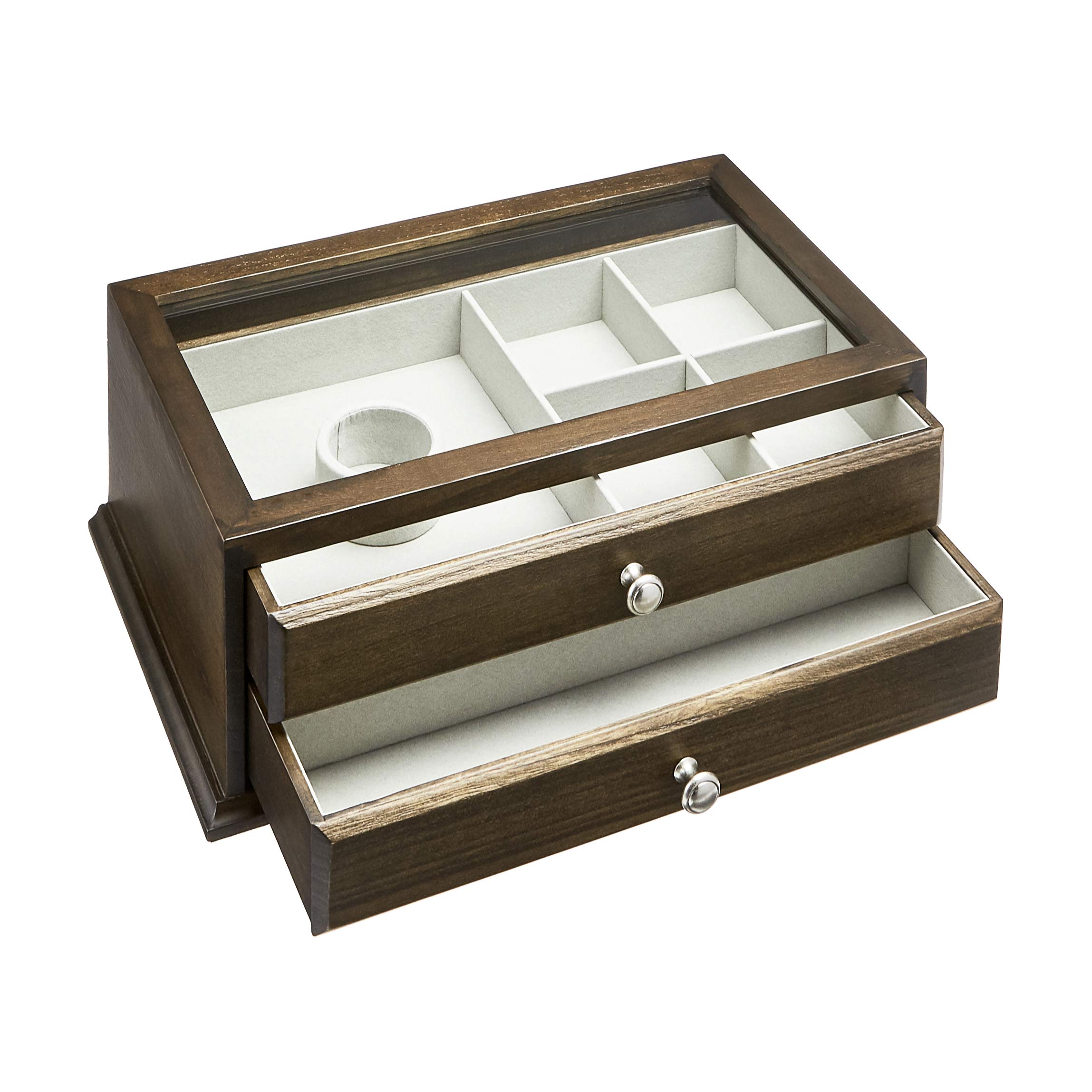 Amazon Basics Wooden Jewelry/Watch Box with Glass Top 2Drawer, Walnut Buy Online in Qatar at