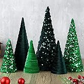 6 Pcs 12" 10" 6" Christmas Green Velet Cone Tree Decoration Christmas Glitter Table Tree Farmhouse Tree Tiered Tray Ornament Xmas Tree for Home Holiday Entryway Tabletop Tree Centerpiece Decor