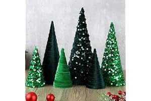 YLOLUL 6 Pcs 12" 10" 6" Christmas Green Velet Cone Tree Decoration Christmas Glitter Table Tree Farmhouse Tree Tiered Tray Ornament Xmas Tree for Home Holiday Entryway Tabletop Tree Centerpiece Decor