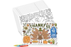 Tiny Expressions - Thanksgiving Coloring Placemats for Kids - Set of 12 Paper Placemats to Color, Turkey 'I Am Thankful for' Theme - Fall Thanksgiving Crafts for Kids