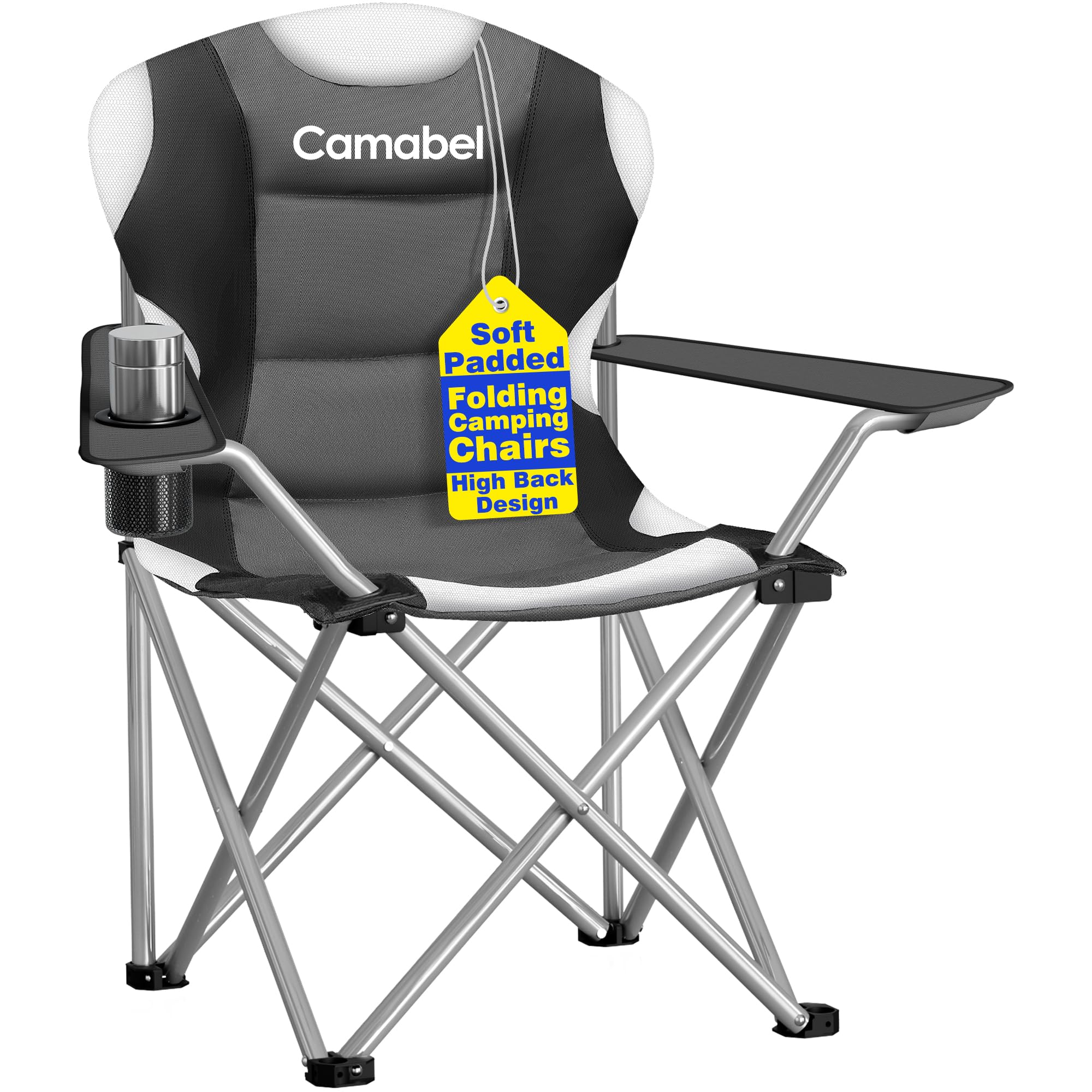 Photo 1 of Camabel Folding Camping Chairs Oversized Heavy Duty Padded 400 LBS Beach Chair Portable Outdoor Lawn Chairs with Cup Holder Carry Bag for Sporting Hiking Picnics Fishing Grey