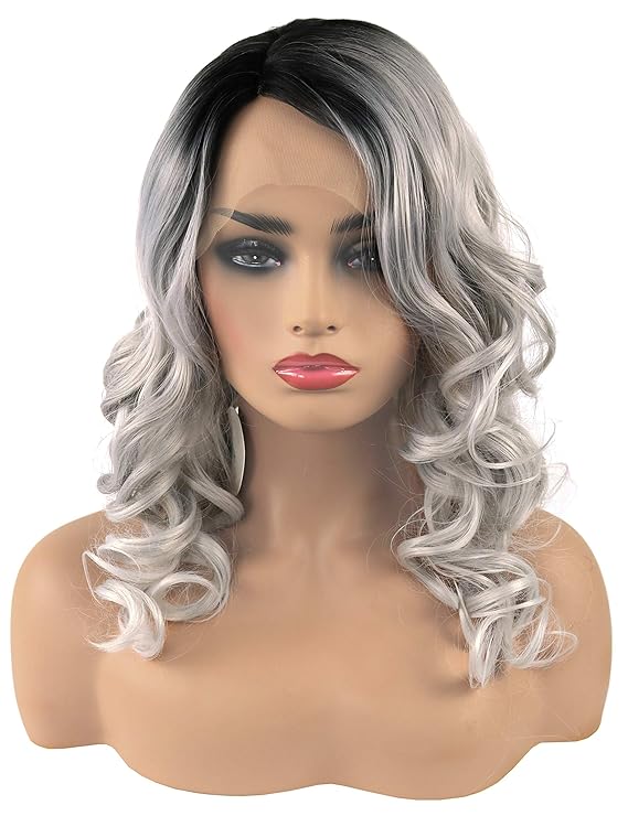 TopWigy Ombre Grey Lace Front Wigs Synthetic Heat