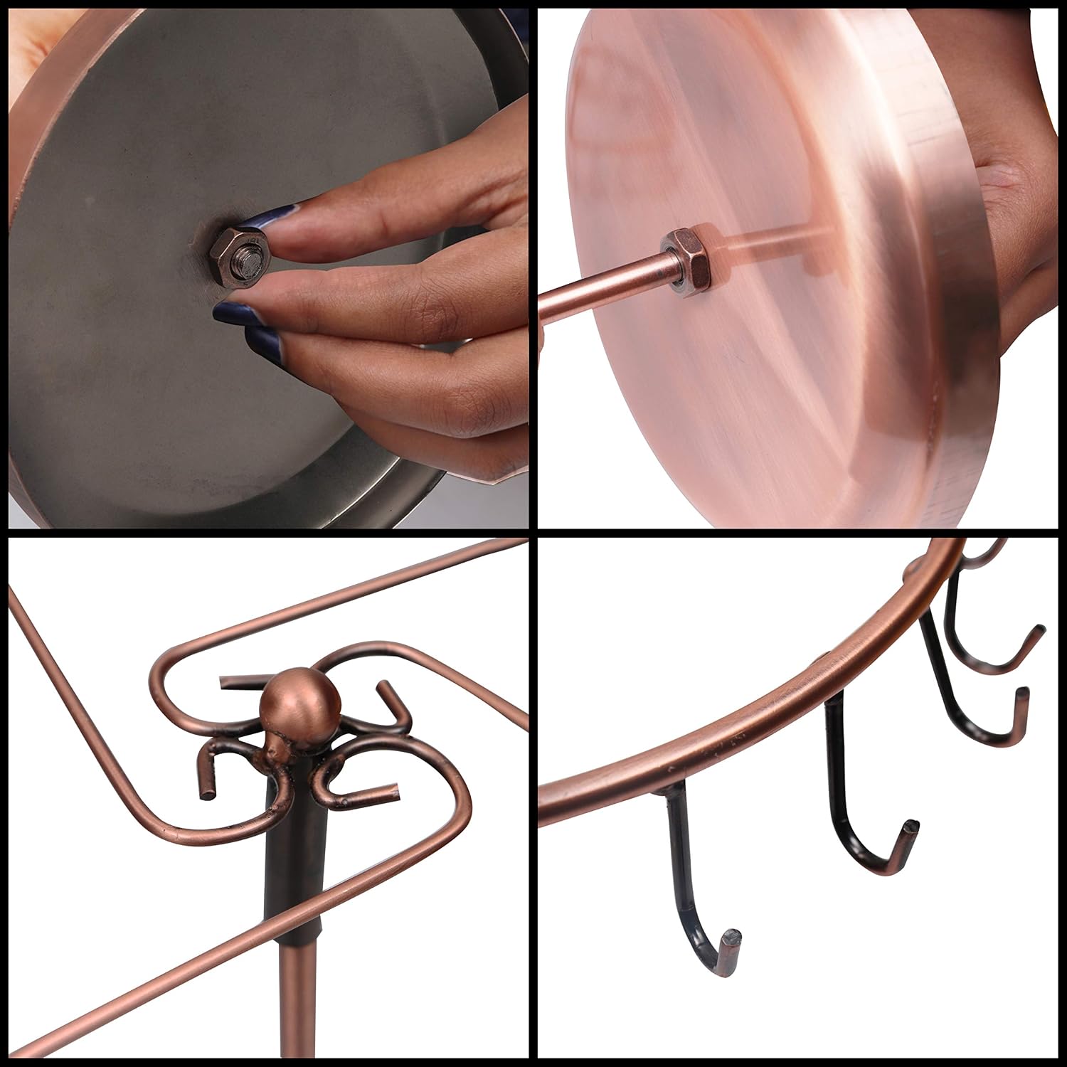 BELLE VOUS Copper Metal Rotating Jewellery Holder Display Stand (23 Hooks), H34.8 x W20.5cm / 13.70 x 8.07 Inches - Image 5