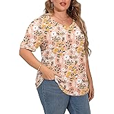 OLRIK Plus Size Tops for Women Summer Blouse Waffle Knit Short Sleeve Shirts