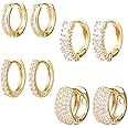 4 Pairs 14K Gold Plated Hoop Earrings Set for Women Girls Hypoallergenic Gold Huggie Hoop Earrings Cubic Zirconia Small Hoop