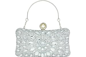 MAIRLOM Rhinestone Clutch Purses for Women Evening Wedding Formal - Round Pearl Clasp Handbag - Crystal Diamond Bag
