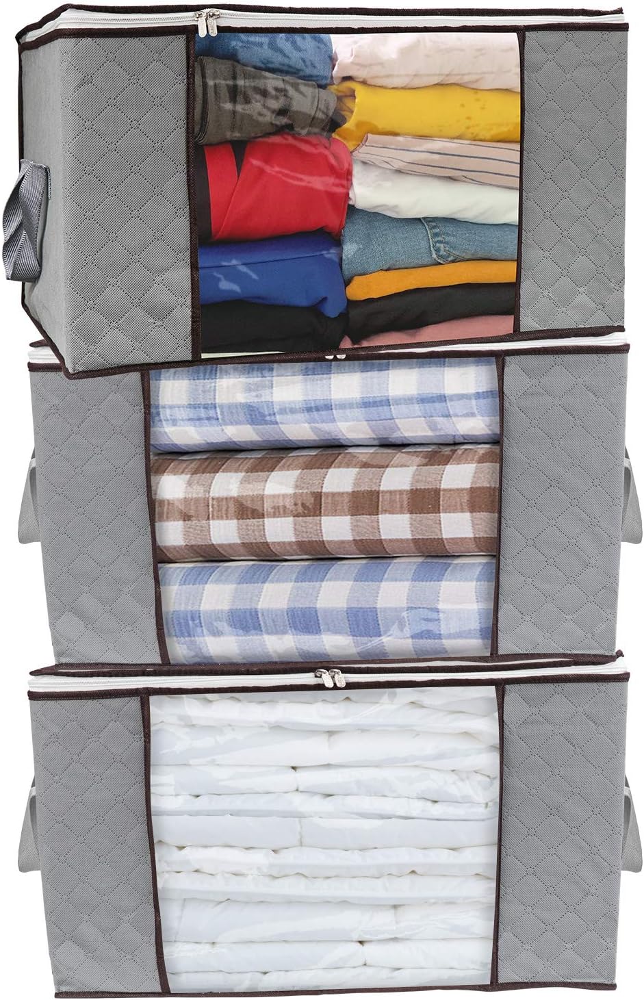Foldable Storage Bag,BS Set of 3 Large Foldable Clothes Organizer, Great for Comforter, Clothes, Blankets, Closets, Bedrooms, and More