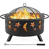 Yaheetech Fire Pit 30in Fire Pits for Outside Wood Burning Outdoor Fireplace with Spark Screen, Poker for Bonfire Patio Backy
