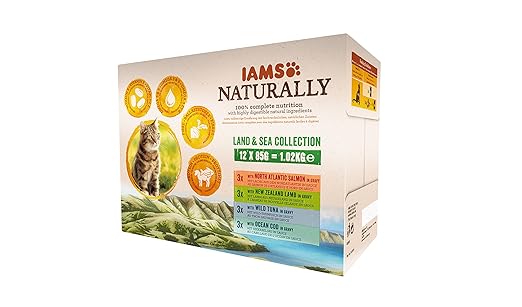 IAMS Naturally Land & Sea Collection in Sauce – Vollwertiges Nassfutter für erwachsene Katzen von 1-6 Jahre in verschiedenen 