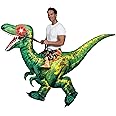 Spooktacular Creations Adult Inflatable Dinosaur Costume, Riding a Raptor, Printing T-rex Air Blow-ups with Light Eyes