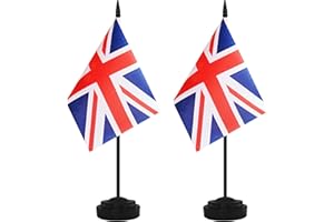 YAMIUO 2 Pack UK Desk Flag Set, Britain Desktop Small Miniature Table Office Flag with 12" Black Pole and Black Base, Offices, Classroom, Home, Festival Decoration (UK)