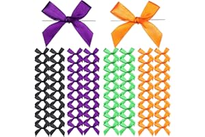 ADODOTOE Halloween Twist Tie Bows, 100 Pcs Satin Twist Tie Bows for Treat Bag Satin Ribbon Tie Bows for Tying Up Packages Present Bags Bakery Candy Bags Decorating Ribbon Bow Gift Wrap Bows (Halloween)
