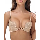 Cortelay Women-Deep-V-Plunge-Bras Push Up Sexy Cleavage Bra with Underwire Lightly Padded Low Cut Back Convertible Strap