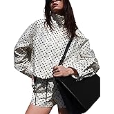 Hvewarm Women's Polka Dot Puffed Jacket Fall High Collar Adjustable Drawstring Hem Coat Outerwear
