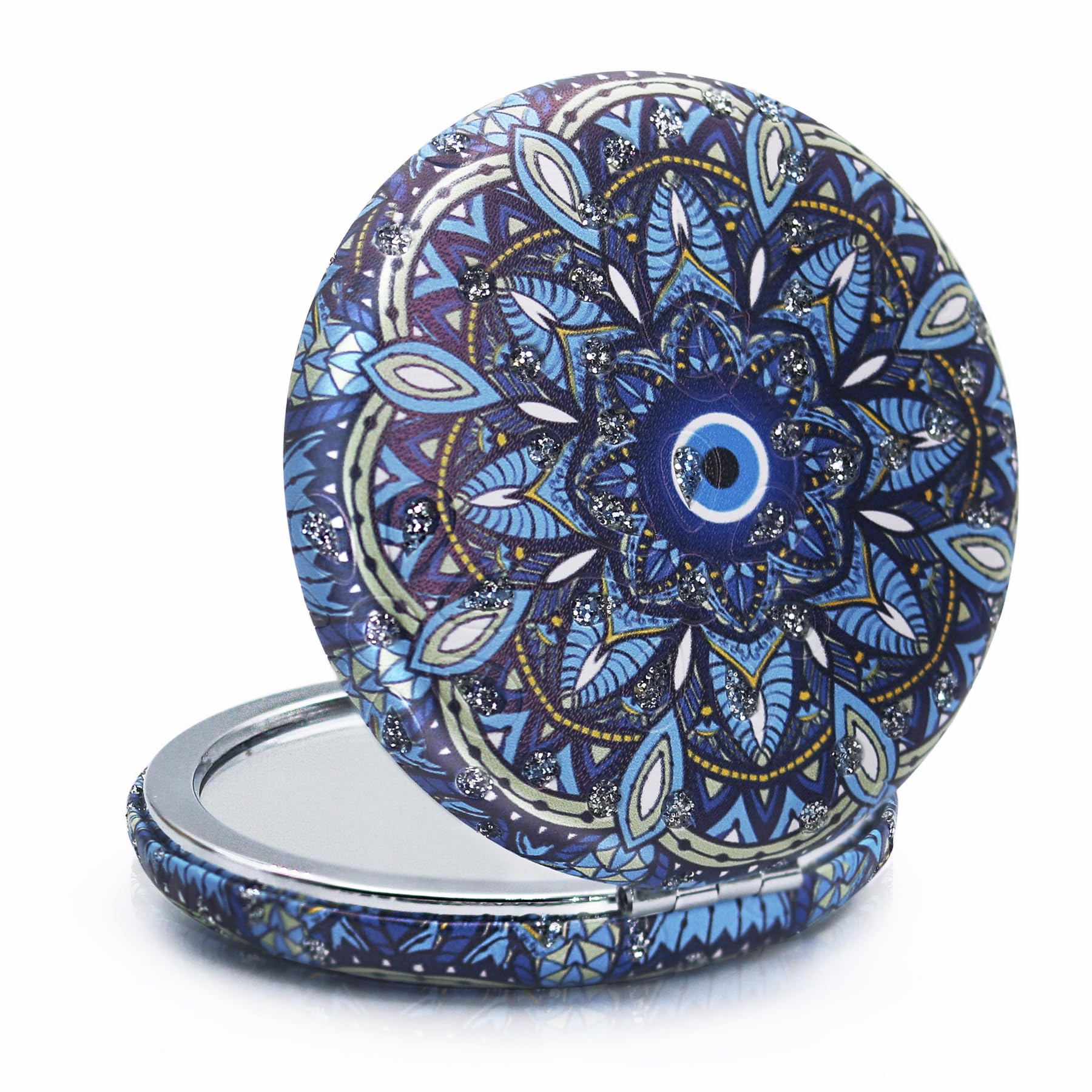 RONTEDA Small Compact Pocket Mirror - Double Side Small Mirrors with Glitter PU Leather (Round)