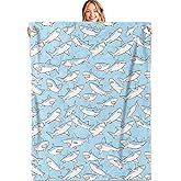 MIEPOS Playful Shark Throw Blanket,50x60in,Soft,Lightweight Flannel,Fun Cartoon Fish Light Blue Blankets - Gifts for Kids Adult Women,Ocean Lovers, for Couch Office Travel,Home Living Room Decor