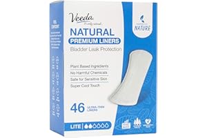 Veeda Natural Premium Ultra Thin Panty Liners for Women - Breathable Thin Daily Liners are Always Chlorine and Toxin Free - Hypoallergenic & Long Length Pantiliners - Lite Absorbency - 46 Count
