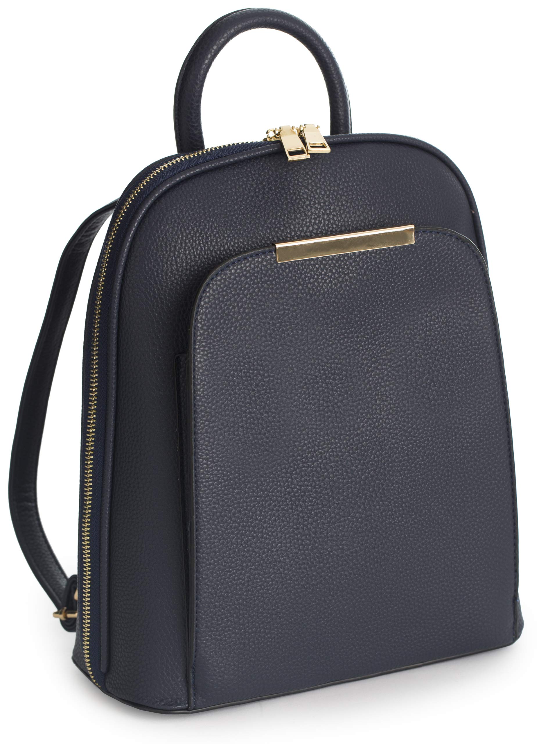 Womens Fashion Faux Leather Backpack Rucksack Shoulder Travel Holiday Bag - Miley - Navy