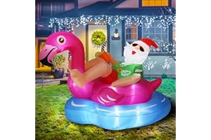 ZPISF 8 FT Hawaiian Santa on Flamingo Pool Float Christmas Inflatables Outdoor Decorations, Christmas Blow Up Santa Claus Yard Decorations for Garden Lawn Xmas Decor