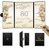 DARUNAXY Black Gold 80th Birthday Party Decorations, Happy 80th Birthday Alternative Signature Guest Book for Men Women Cheers to 80 Years Old Gifts 80 Birthday Signing Card Board Party Supplies
