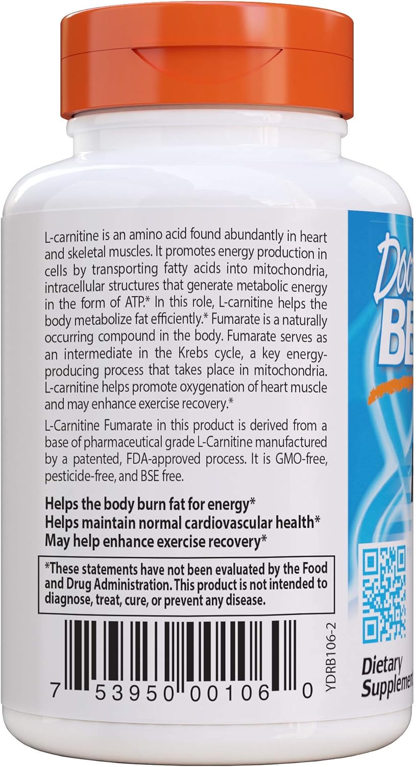 Doctor's Best L-Carnitine Fumarate, Non-GMO, Vegan, Gluten Free, Heart Health, 855 mg, 60 Count Veggie Caps: Health & Personal Care