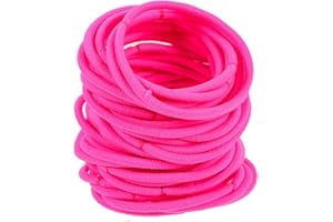 Balacoo 50pcs Fluorescent Pink Nylon Hair Ties Elastic Ponytail Holders Hair Bands and Adults