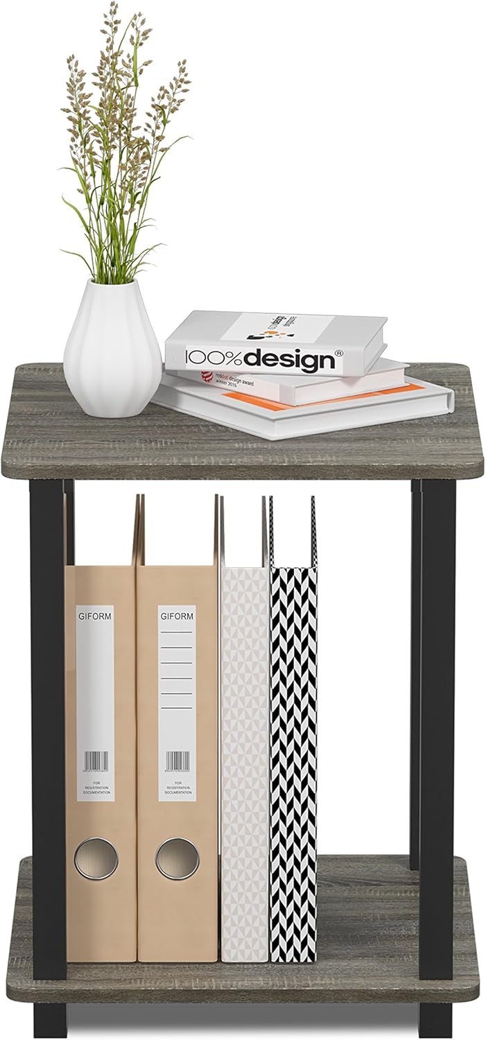 FURINNO Simplistic End Table, French Oak Grey/Black: Kitchen & Dining
