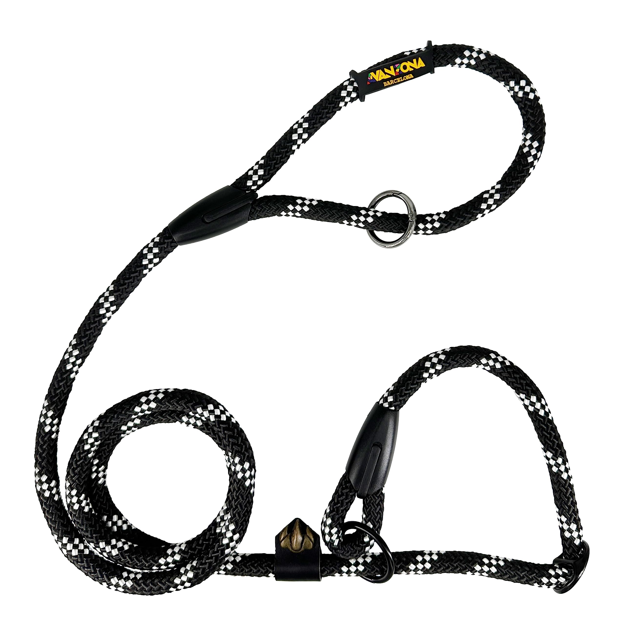 Dog Slip Lead with Stopper for Training. 160M. Black with White
