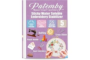 Patemby Water Soluble Embroidery Stabilizer, Stick and Stitch Embroidery Wash Away Stabilizer, Printable Embroidery Transfer Paper for Hand & Machine Embroidery Supplies (5PCS-White)