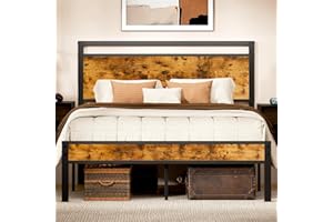 Z-hom Queen Bed Frame with Modern Wood Headboard & Footboard, Upgraded Heavy Duty Metal Sturdy Bed Frame Queen Size, Stable Platform Bed Furniture Bed Storage, No Noise, No Box Springs, Vintage Brown