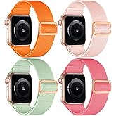 4 Pack Stretchy Solo Sport Band Compatible with Apple Watch Bands 40mm 44mm 45mm 46mm 42mm 41mm 49mm 38mm Women Men Nylon Elastic Loop Braided Strap for iWatch Series 11 10 9 8 7 6 5 4 Ultra SE 3 2 1
